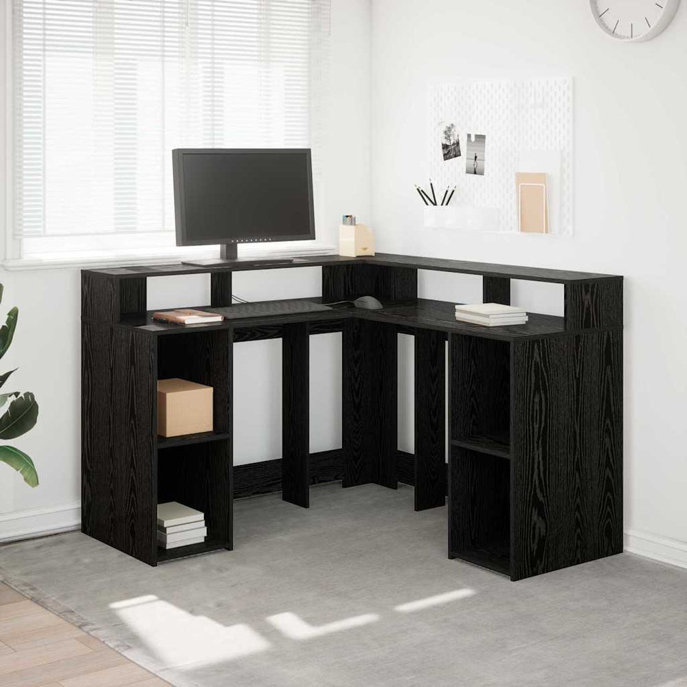 vidaXL Desk with Shelves Black Oak Look 130 x 130 x 91 cm