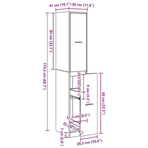 vidaXL Highboard Black Oak Look 30 x 41 x 174.5 cm