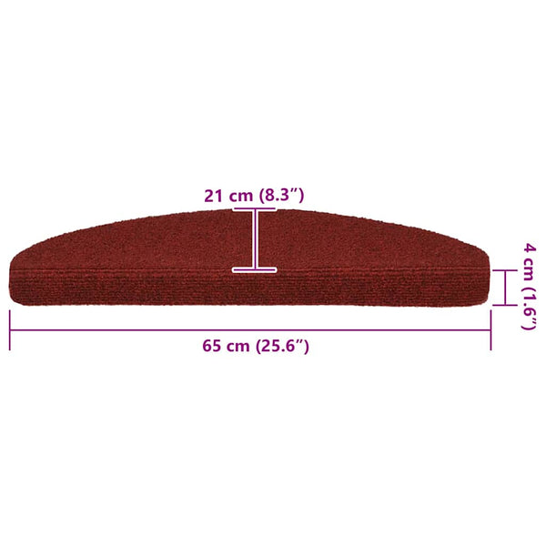 vidaXL Self-adhesive Stair Mats 20 pcs. 65x21x4 cm Bordeaux Red Semi-circular Large