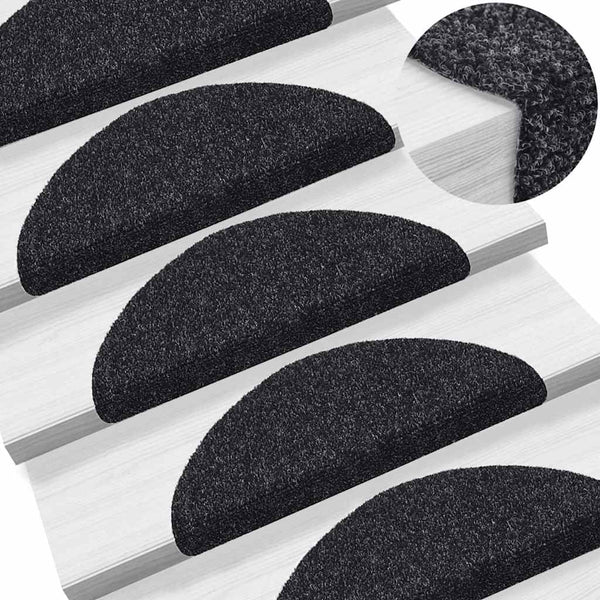 vidaXL Stair Mats Self-Adhesive 30 pcs 56x17x3 cm Black Half-Round