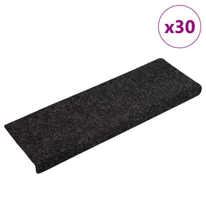vidaXL Self-Adhesive Stair Mats 30 pcs 65x21x4 cm Black Rectangular Edge