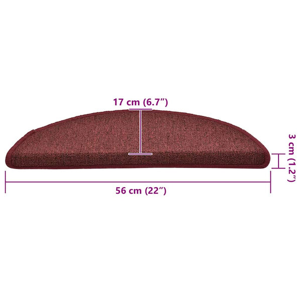 vidaXL Stair Mats 30 pcs 56x17x3 cm Burgundy Half Round