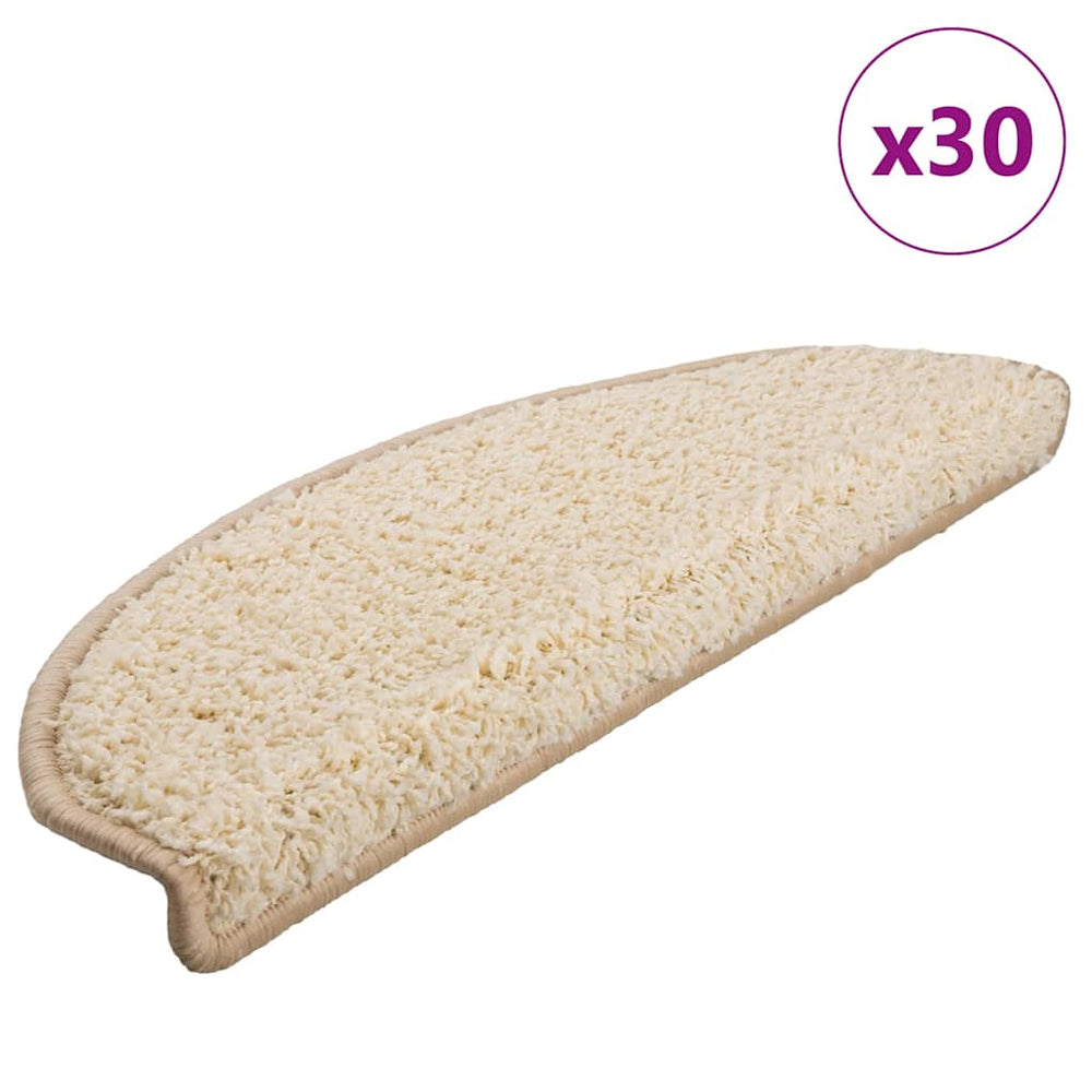 vidaXL Stair Mats 30 pcs. 65x21x4 cm Cream Semi-circular Large