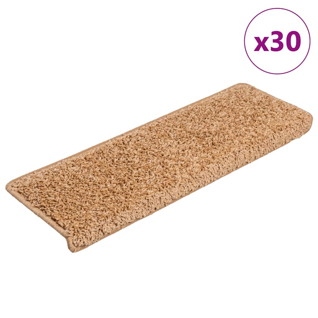 vidaXL Stair Mats 30 pcs. 65x21x4 cm Beige Rectangular Edge
