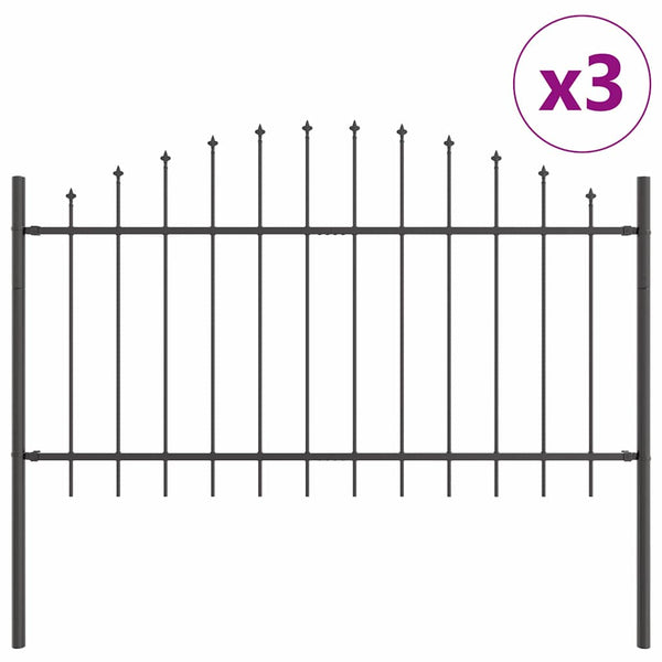 vidaXL Garden Fence 3 pcs Grey 170 x 140 cm Powder-Coated Steel