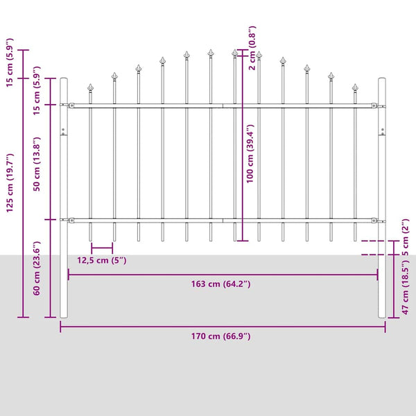 vidaXL Garden Fence 5 pcs Grey 170 x 140 cm Powder-Coated Steel