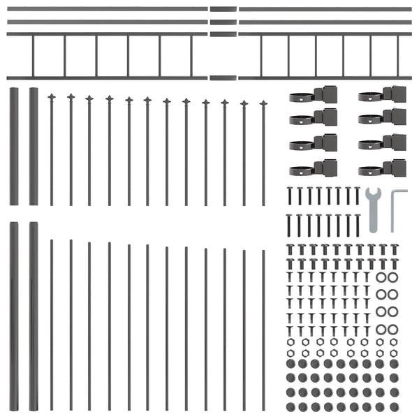 vidaXL Garden Fence 7 pcs Grey 170 x 225 cm Powder-Coated Steel
