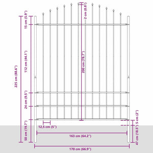 vidaXL Garden Fence 7 pcs Grey 170 x 225 cm Powder-Coated Steel