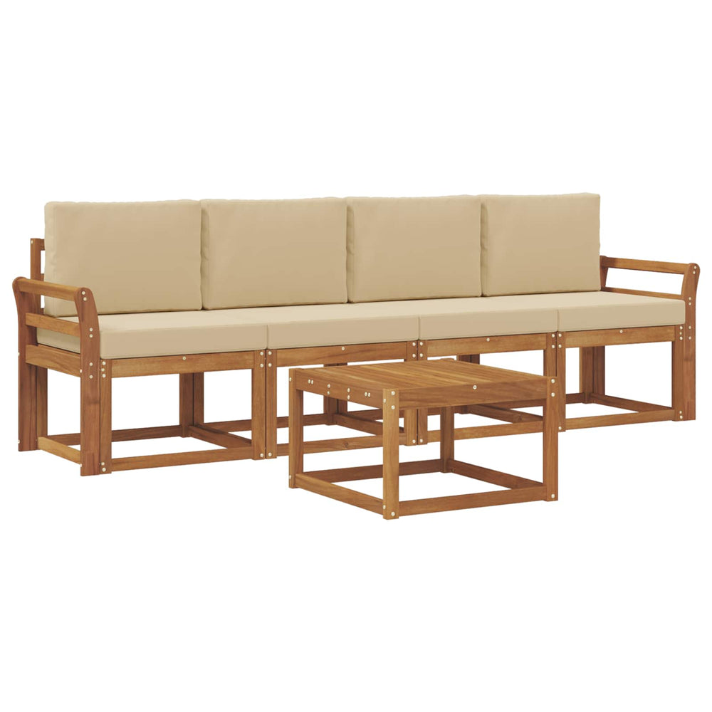 vidaXL Outdoor Sofa Set 5 pcs Natural and Beige Solid Acacia Wood