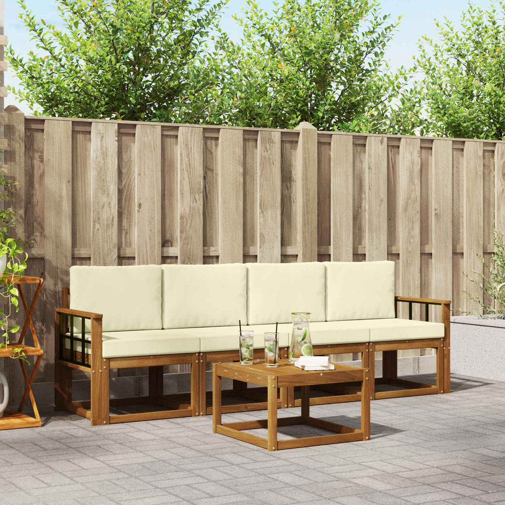 vidaXL 5-piece Outdoor Sofa Set Natural and Cream Solid Acacia Wood