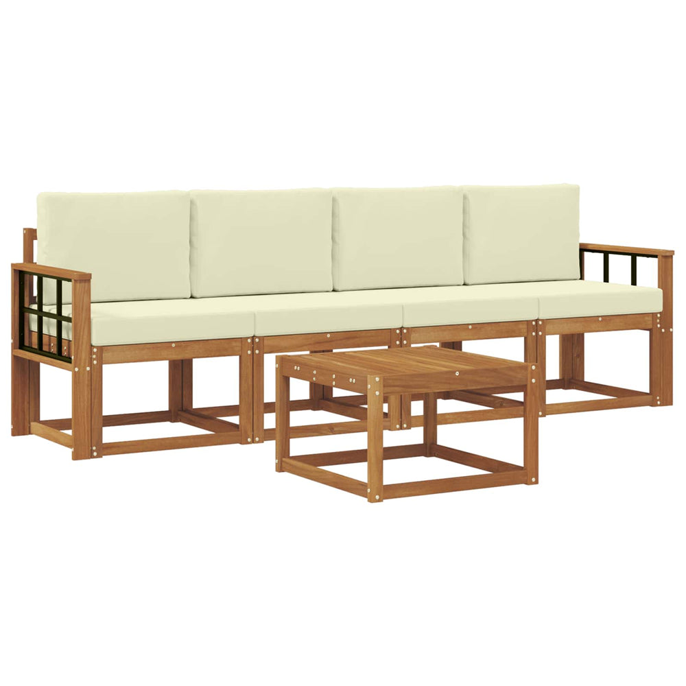 vidaXL 5-piece Outdoor Sofa Set Natural and Cream Solid Acacia Wood