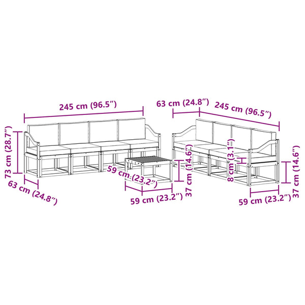 vidaXL Outdoor Sofa Set 9 pcs Solid Acacia Wood Natural and Cream