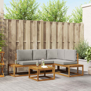 vidaXL 5-Piece Outdoor Sofa Set with Cushions Natural and Light Grey