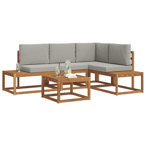 vidaXL 5-Piece Outdoor Sofa Set with Cushions Natural and Light Grey