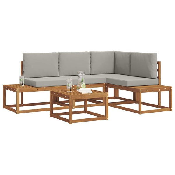 vidaXL 5-Piece Outdoor Sofa Set with Cushions Natural and Light Grey