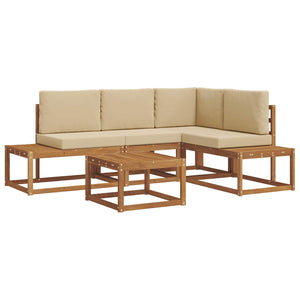 vidaXL 5 Piece Outdoor Sofa Set with Cushions Natural and Beige