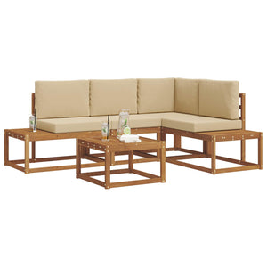 vidaXL 5 Piece Outdoor Sofa Set with Cushions Natural and Beige