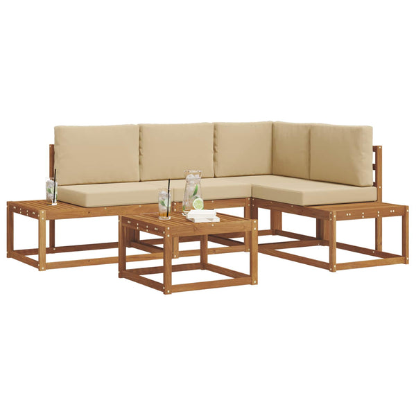 vidaXL 5 Piece Outdoor Sofa Set with Cushions Natural and Beige