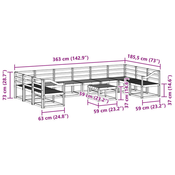 vidaXL 11-Piece Outdoor Sofa Set Natural Solid Acacia Wood