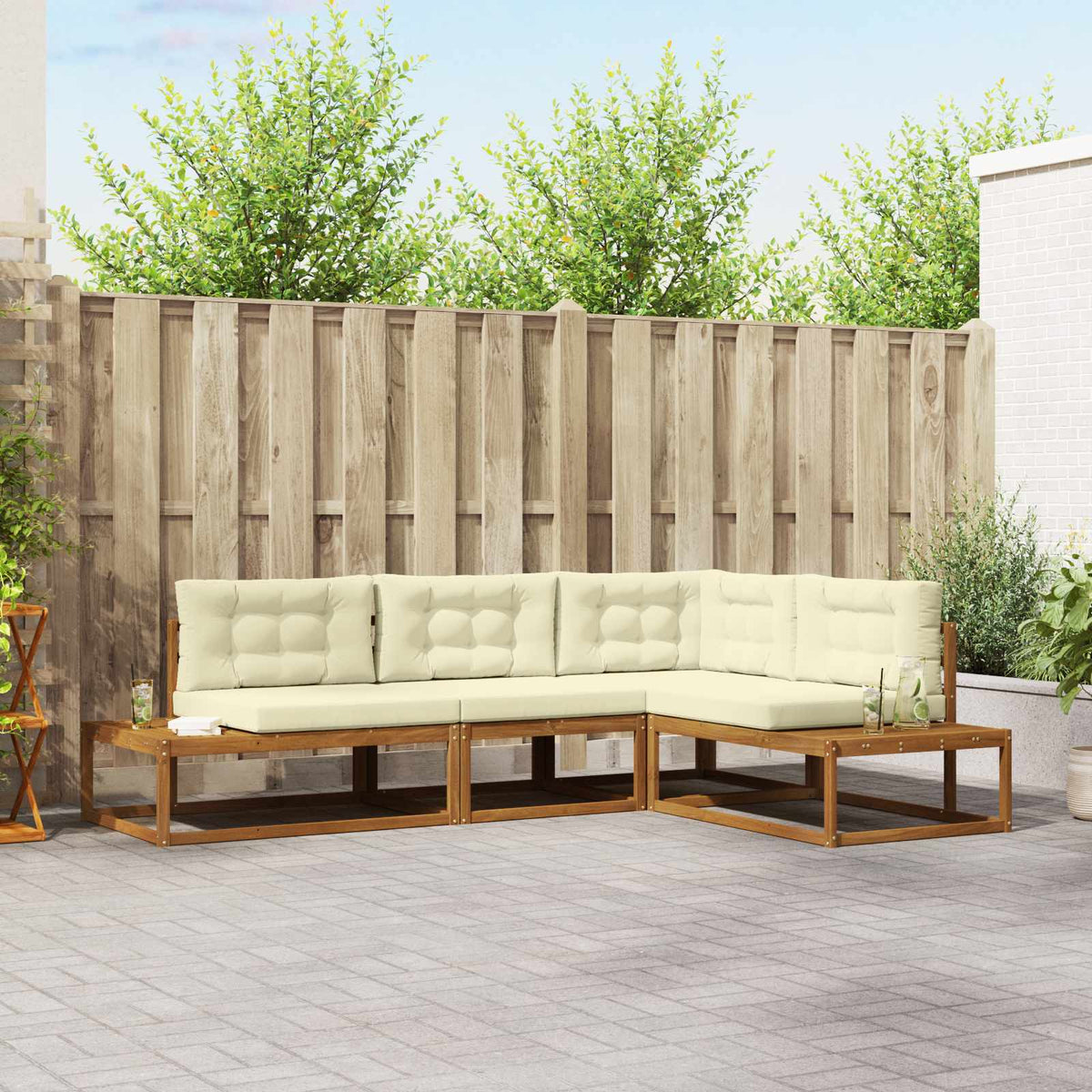 vidaXL Outdoor Sofa Set 4 Pieces Natural and Cream