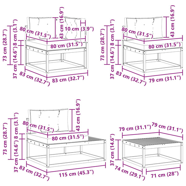 vidaXL Outdoor Sofa Set 5 Pieces Natural and Light Grey