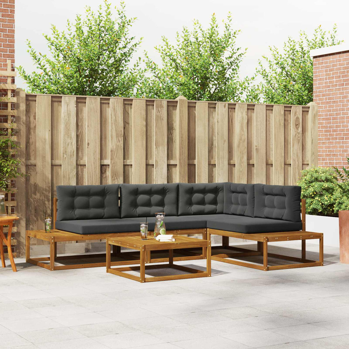 vidaXL 5-Piece Outdoor Sofa Set Natural and Anthracite