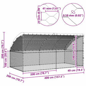 vidaXL Chicken Coop 2 pcs Silver 400 x 200 x 200 cm Galvanized Steel