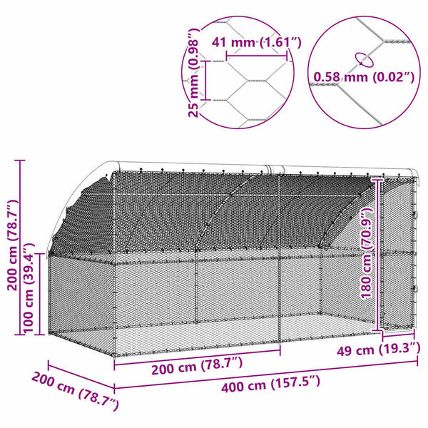 vidaXL Chicken Coop 2 pcs Silver 400 x 200 x 200 cm Galvanized Steel