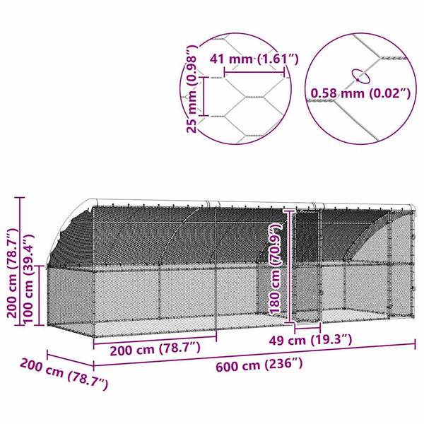 vidaXL Chicken Coop 3 pcs Silver 600 x 200 x 200 cm Galvanized Steel
