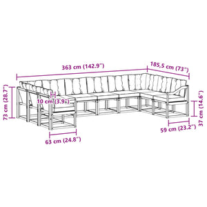 vidaXL 10-Piece Outdoor Sofa Set with Cushions Natural and Black