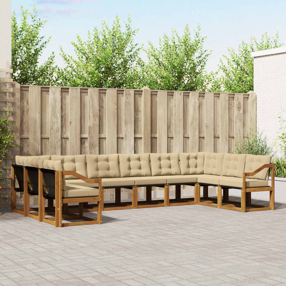 vidaXL 10-piece Outdoor Sofa Set with Cushions Natural and Beige