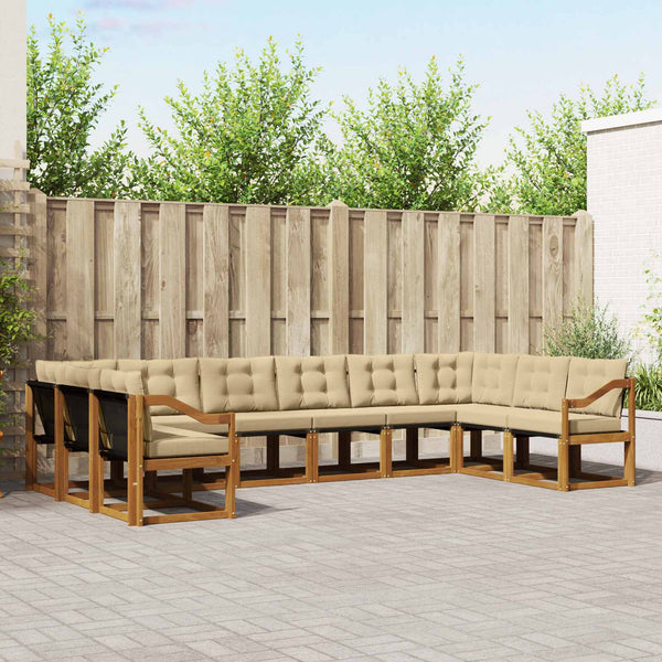 vidaXL 10-piece Outdoor Sofa Set with Cushions Natural and Beige