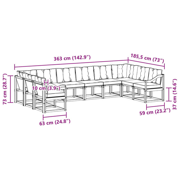 vidaXL 10-piece Outdoor Sofa Set with Cushions Natural and Beige