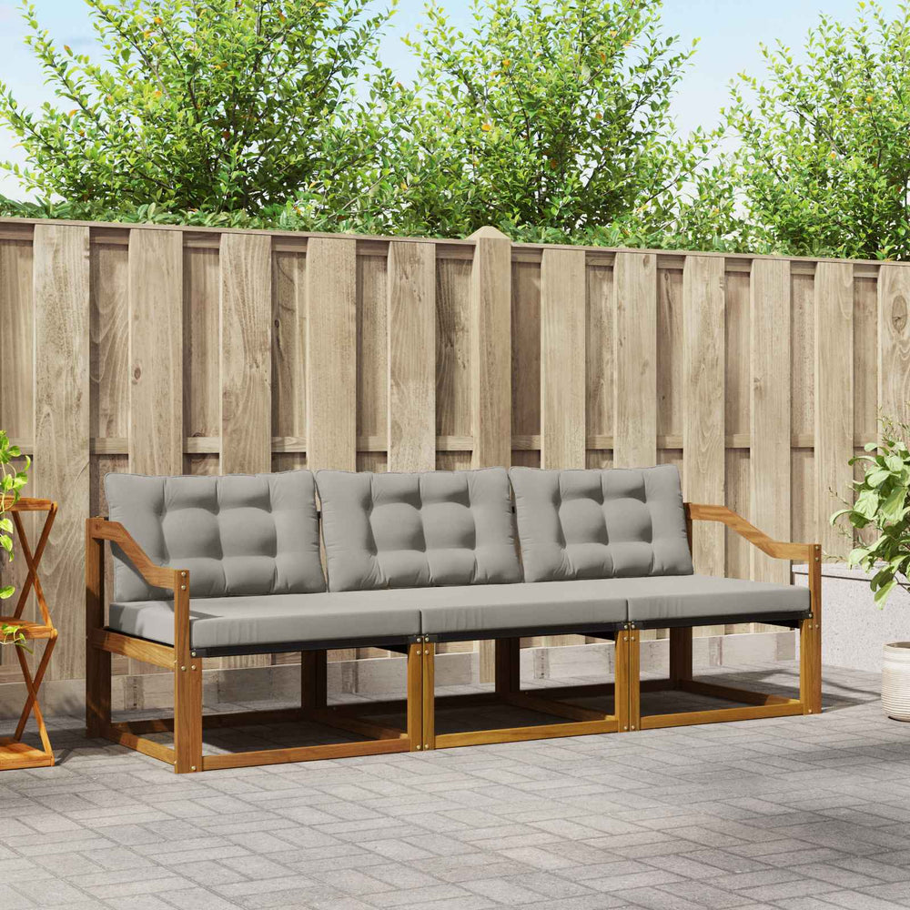 vidaXL Outdoor Sofa Set with Cushions 3 pcs Natural and Light Grey