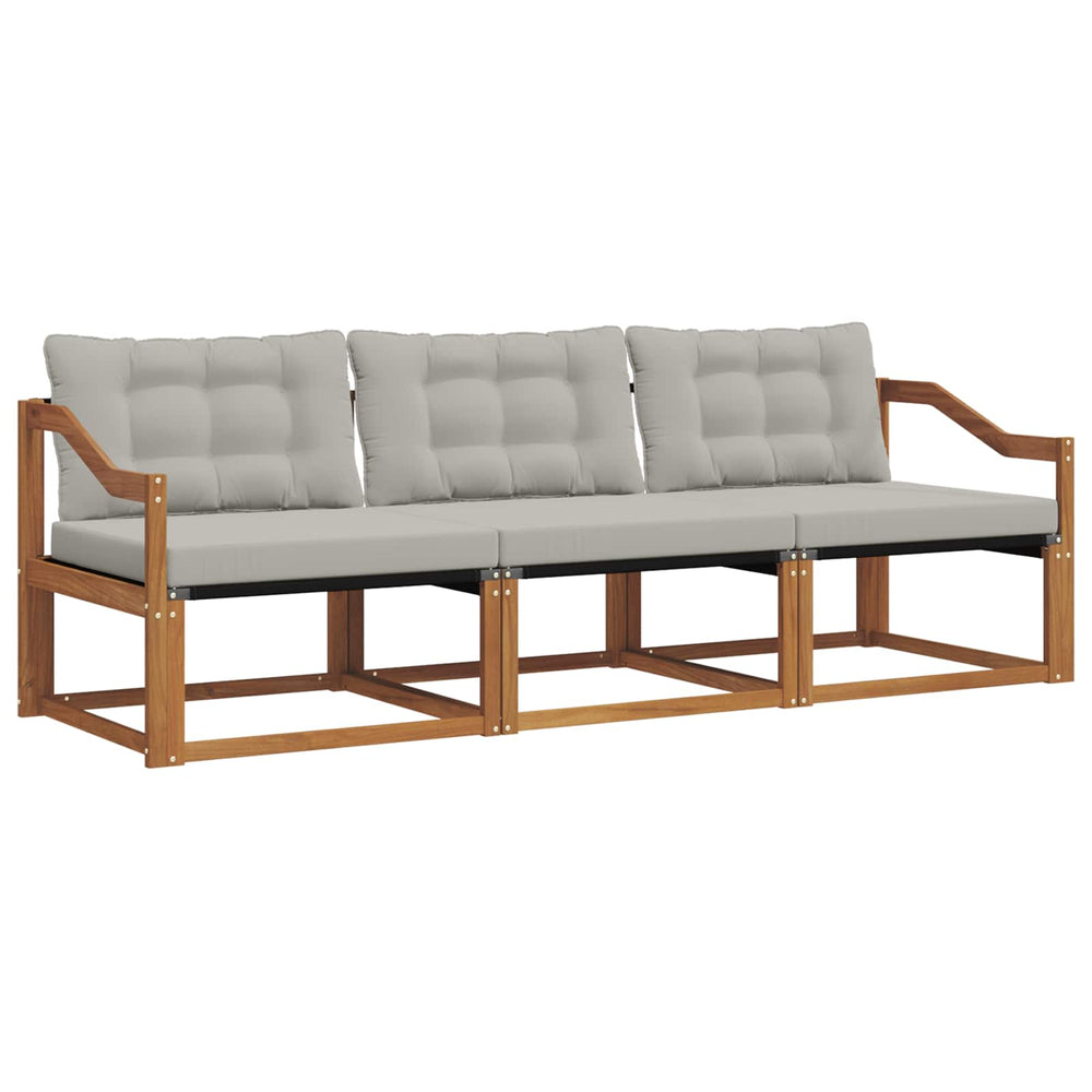 vidaXL Outdoor Sofa Set with Cushions 3 pcs Natural and Light Grey