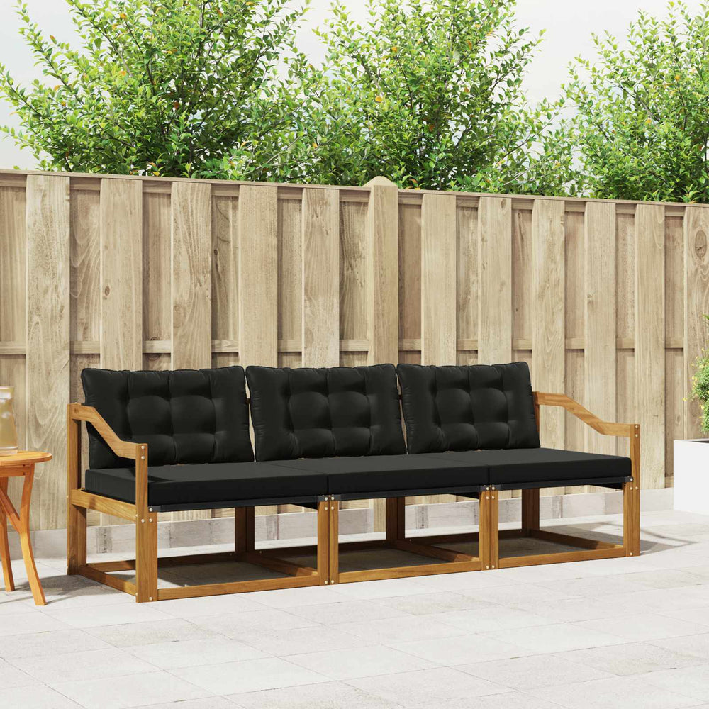 vidaXL 3-Piece Outdoor Sofa Set with Cushions Natural and Black