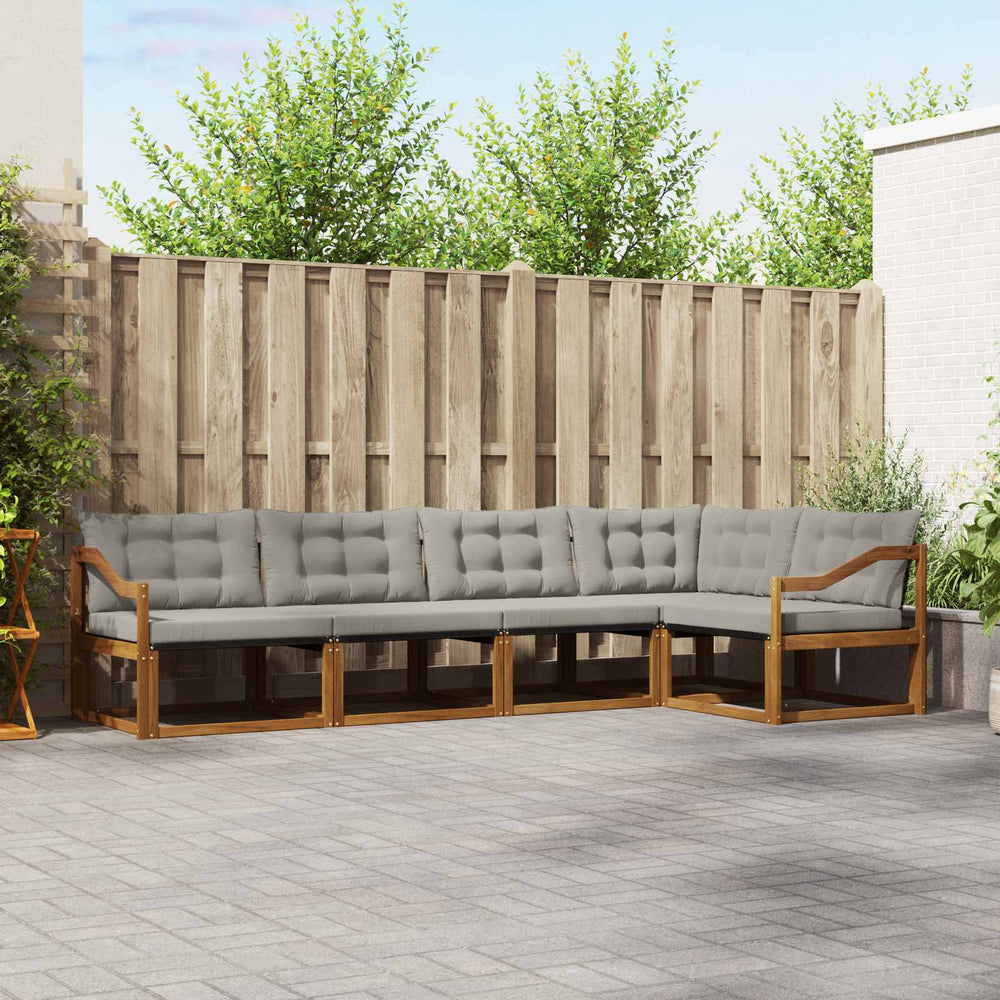 vidaXL Outdoor Sofa Set with Cushions 5 pcs Natural and Light Grey