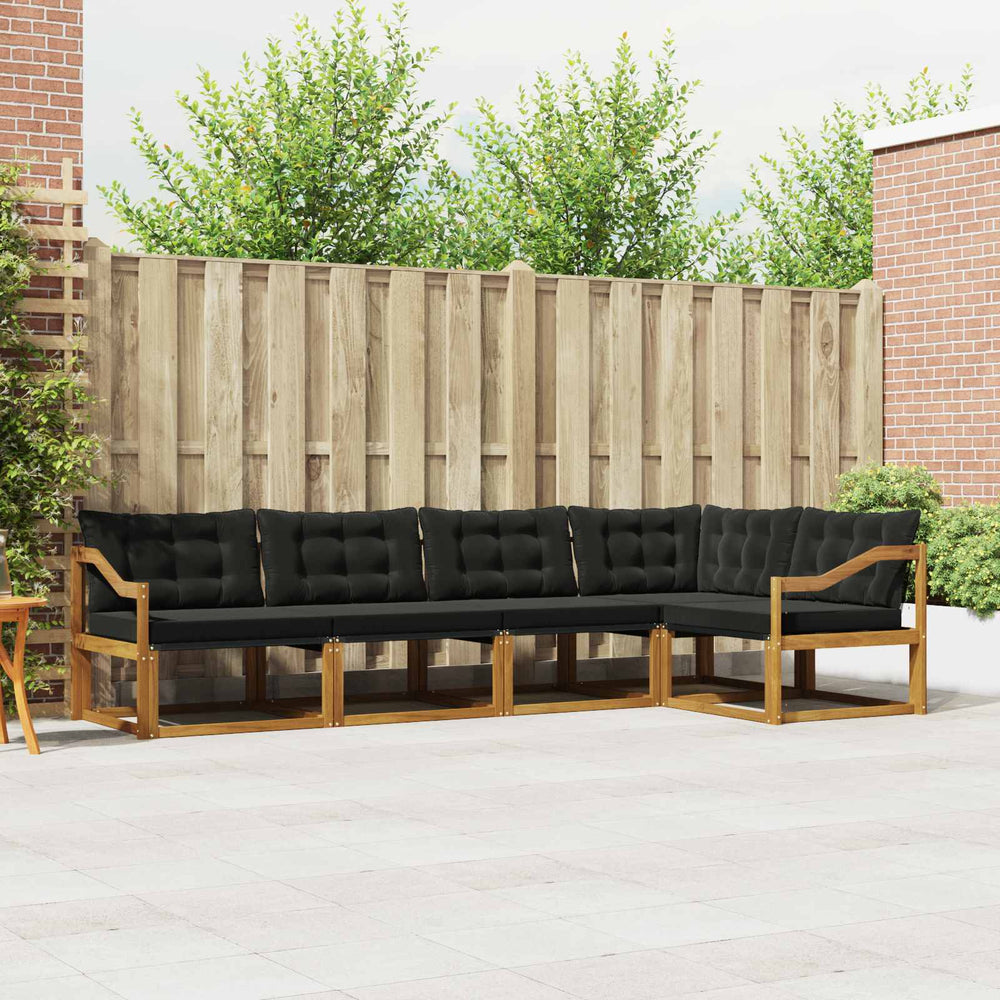 vidaXL 5-Piece Outdoor Sofa Set with Cushions Natural and Black