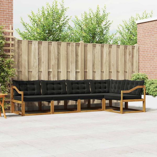 vidaXL 5-Piece Outdoor Sofa Set with Cushions Natural and Black