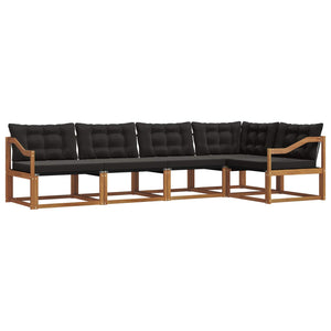 vidaXL 5-Piece Outdoor Sofa Set with Cushions Natural and Black