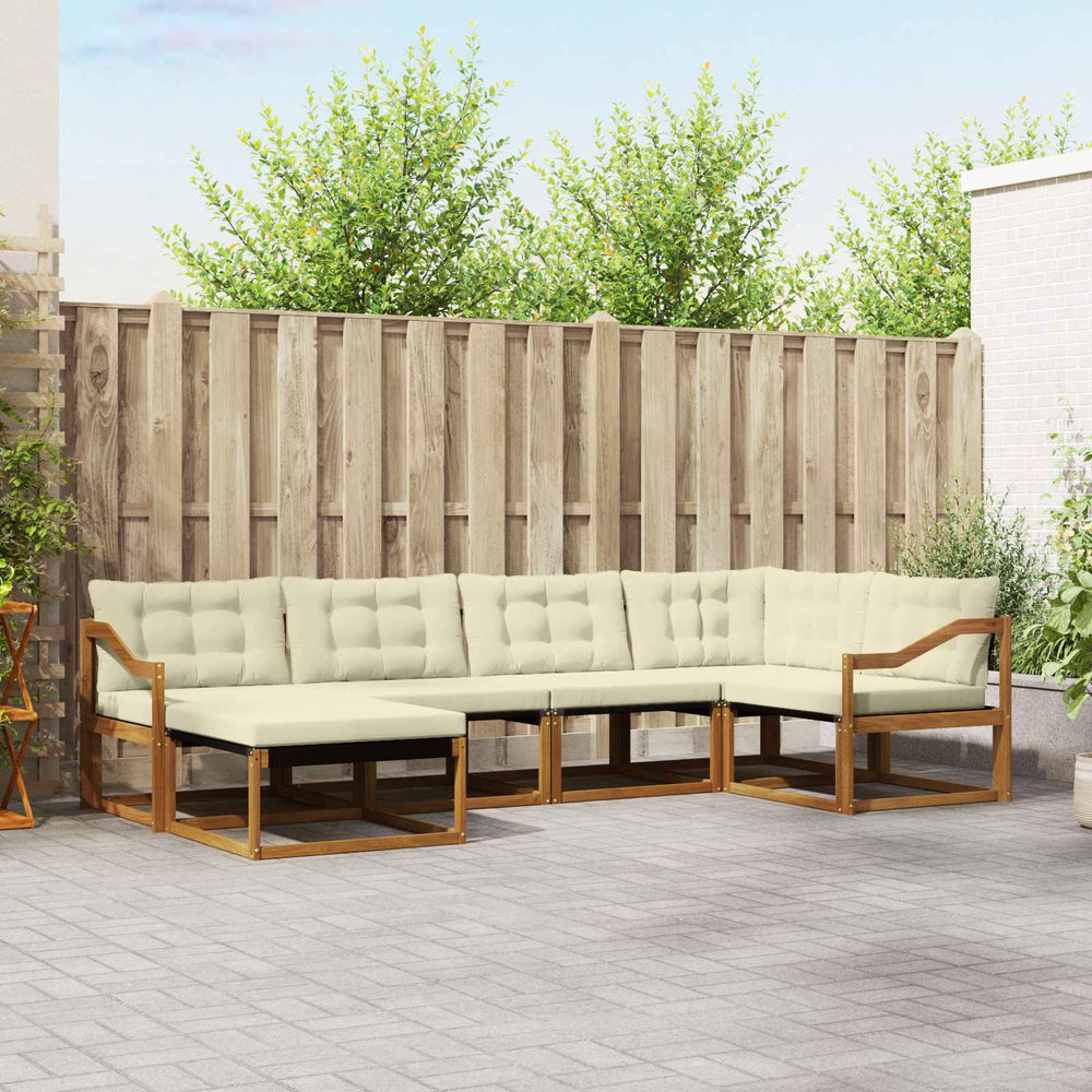 vidaXL 6-Piece Outdoor Sofa Set Natural and Cream Solid Acacia Wood