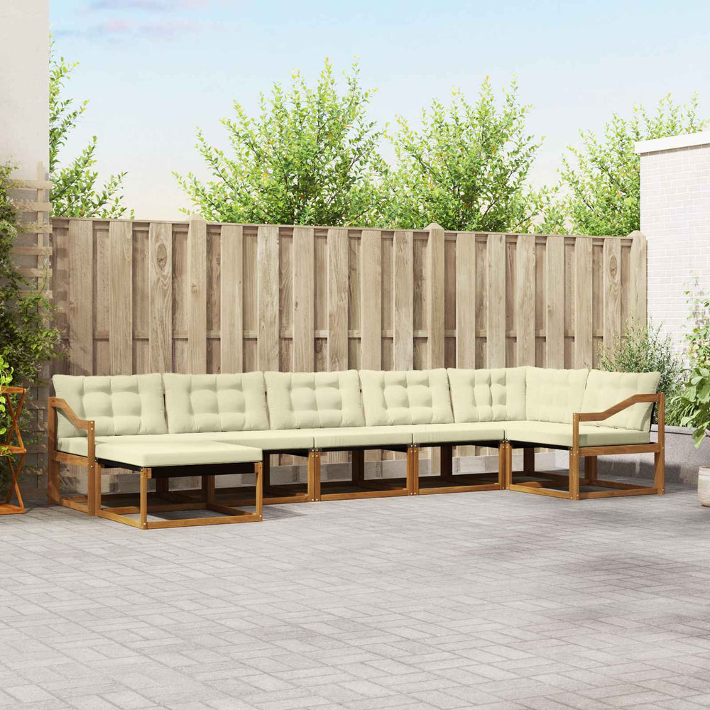 vidaXL 7-Piece Outdoor Sofa Set Natural and Cream Solid Acacia Wood
