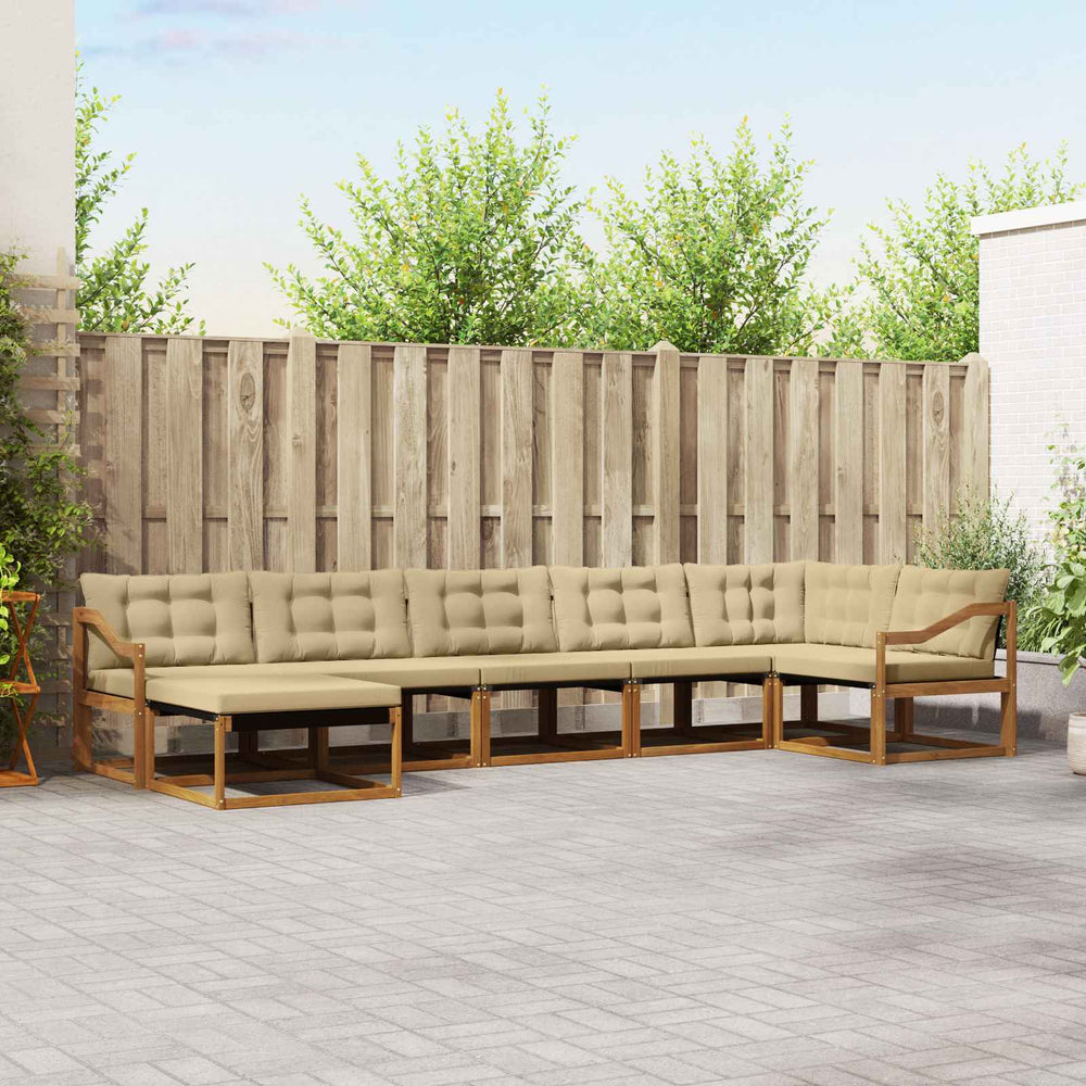 vidaXL 7-Piece Outdoor Sofa Set Natural and Beige Solid Acacia Wood