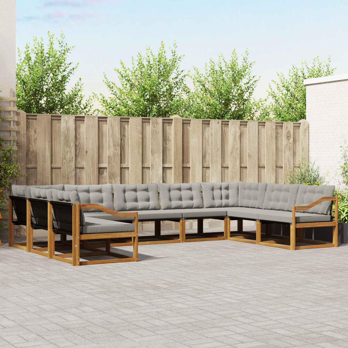 vidaXL Outdoor Sofa Set with Cushions 9 pcs Natural and Light Grey