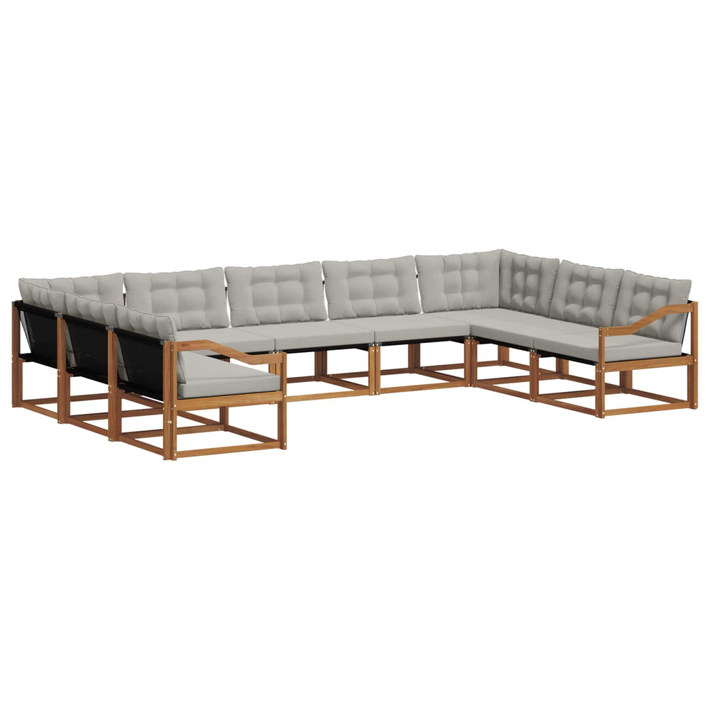 vidaXL Outdoor Sofa Set with Cushions 9 pcs Natural and Light Grey