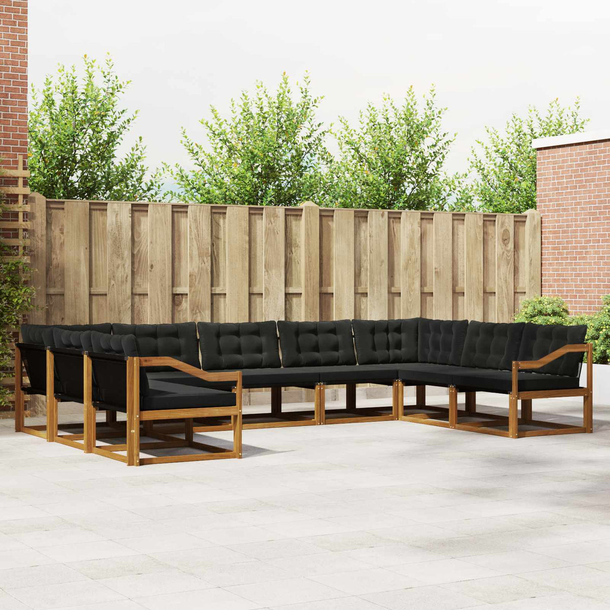 vidaXL 9-piece Outdoor Sofa Set with Cushions Natural and Black