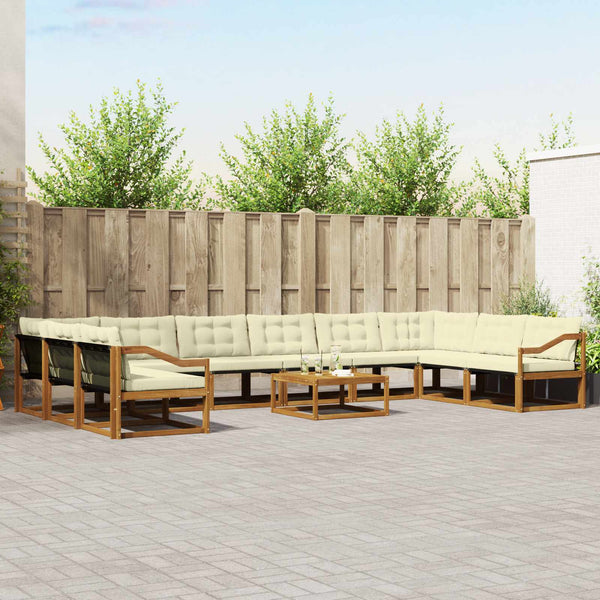 vidaXL 11-Piece Outdoor Sofa Set with Cushions Natural and Cream