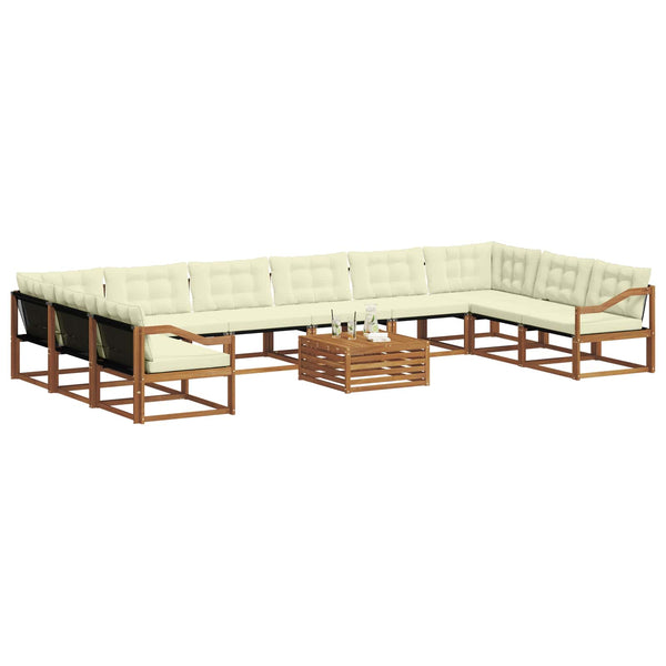 vidaXL 11-Piece Outdoor Sofa Set with Cushions Natural and Cream