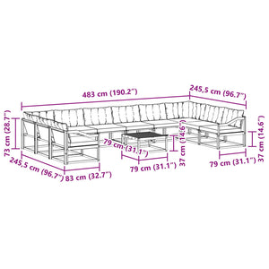 vidaXL 11-Piece Outdoor Sofa Set with Cushions Natural and Cream