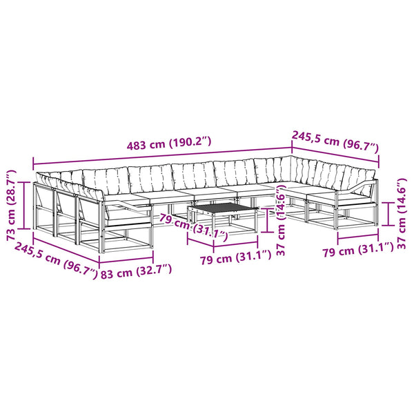 vidaXL 11-Piece Outdoor Sofa Set with Cushions Natural and Cream